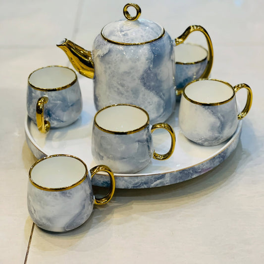 Tea set ceramic with revolving tray 8 pieces sets