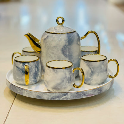 Tea set ceramic with revolving tray 8 pieces sets