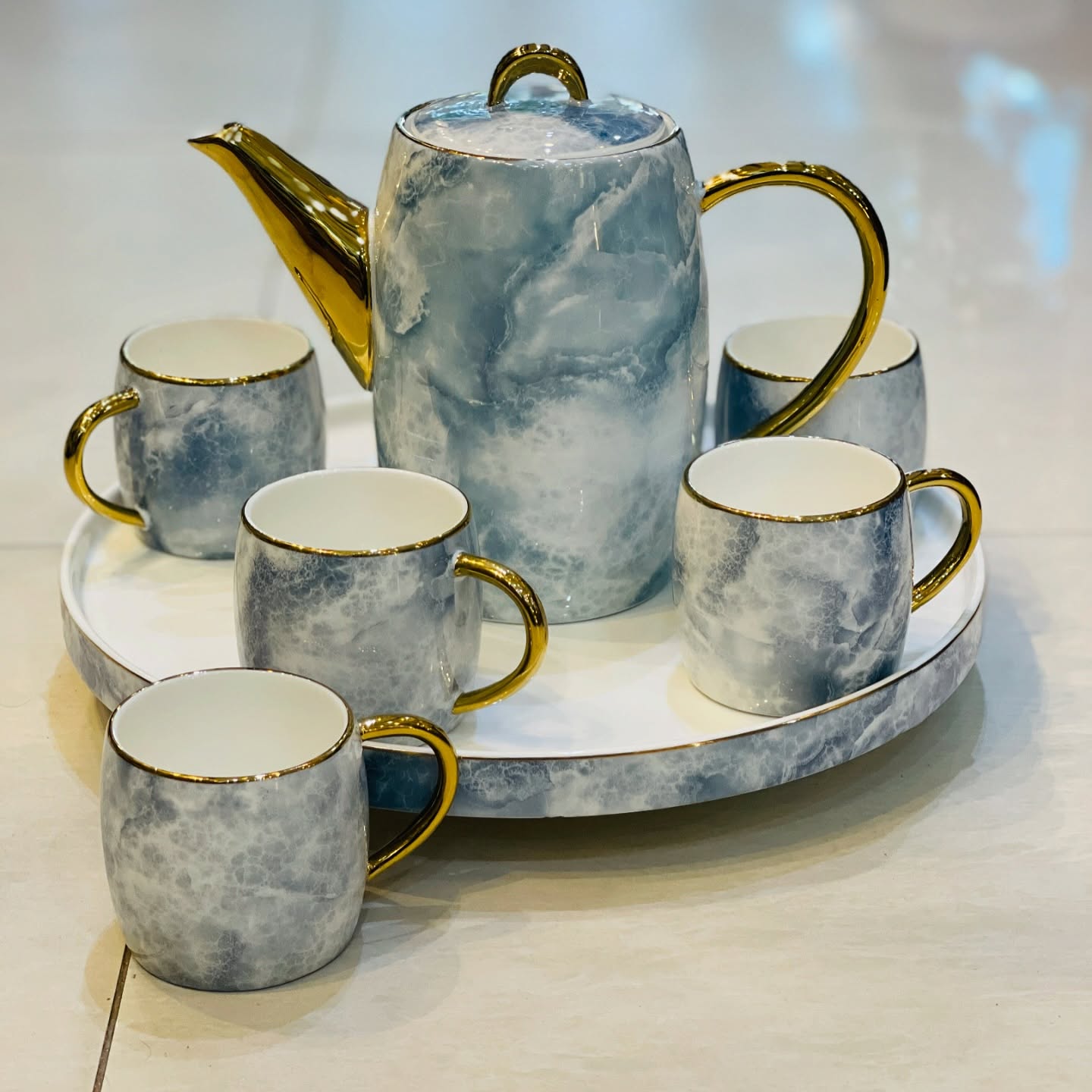 Tea set ceramic with revolving tray 8 pieces sets