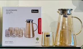 Fancy  water set Golden color (7 pcs 1 jug with 6 glass)